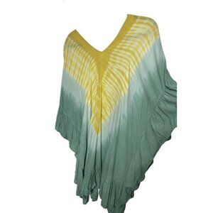 Ombré Tie Dye Poncho w Ruffles Boho Casual Chic, OSFM